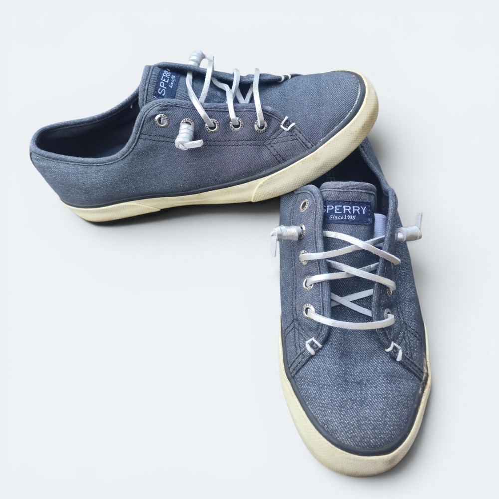Sperry Crest Vibe Denim Blue Sneakers Womens 7 Low Top Slip On Shoes